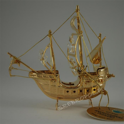 Złota figurka statek z krysztalkami swarovskiego 122-0041
