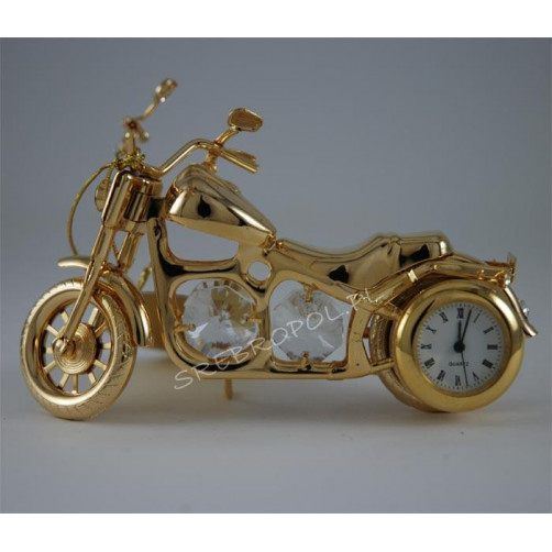 Złota figurka motocykl z zegarkiem z kryształkami swarovskiego