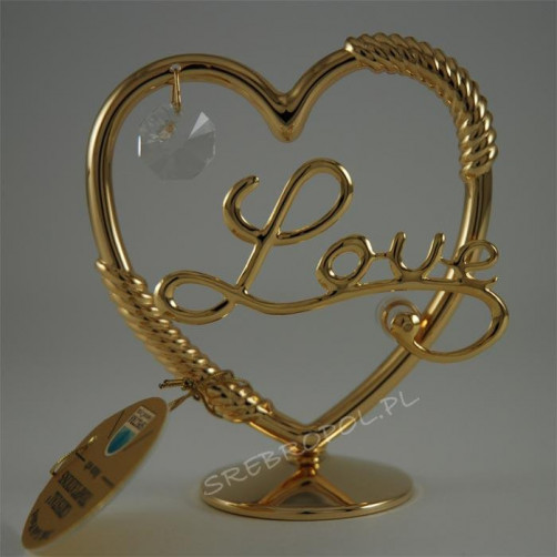 Złote serce z LOVE z kryształkami swarovskiego