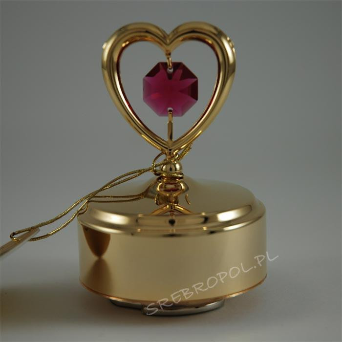 Złota pozytywka z sercem z kryształkiem swarovskiego 1007402