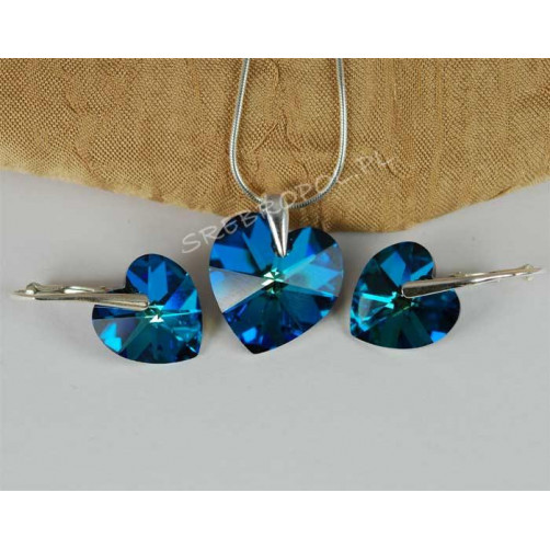 Komplet HEART SWAROVSKI - BERMUDA BLUE 18.0MM