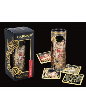 Kieliszek do wódki - G. Klimt. Pocałunek (CARMANI) + komplet 4 podkładek korkowych 841-3101