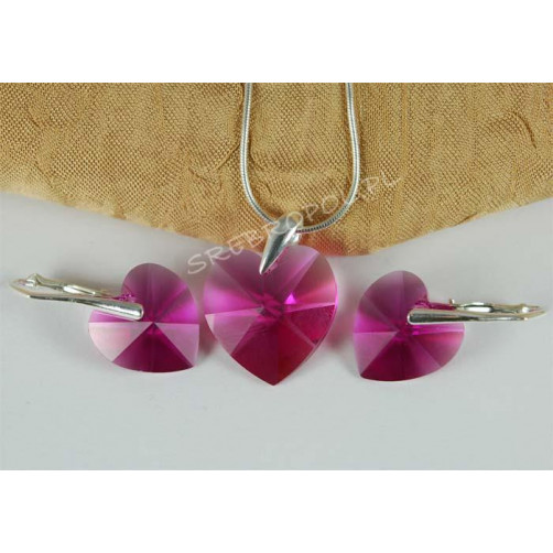 Komplet HEART SWAROVSKI - FUCHSIA 18.0MM