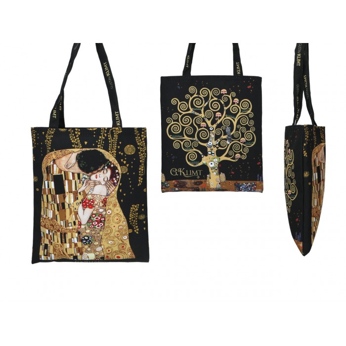 Torba śniadaniowa - G. Klimt, Pocałunek i Drzewo życia (czarne tło) (CARMANI) 021-9174