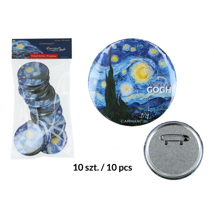 Kpl. 10 przypinek - V. van Gogh, Gwiaździsta Noc (CARMANI) 028-0003