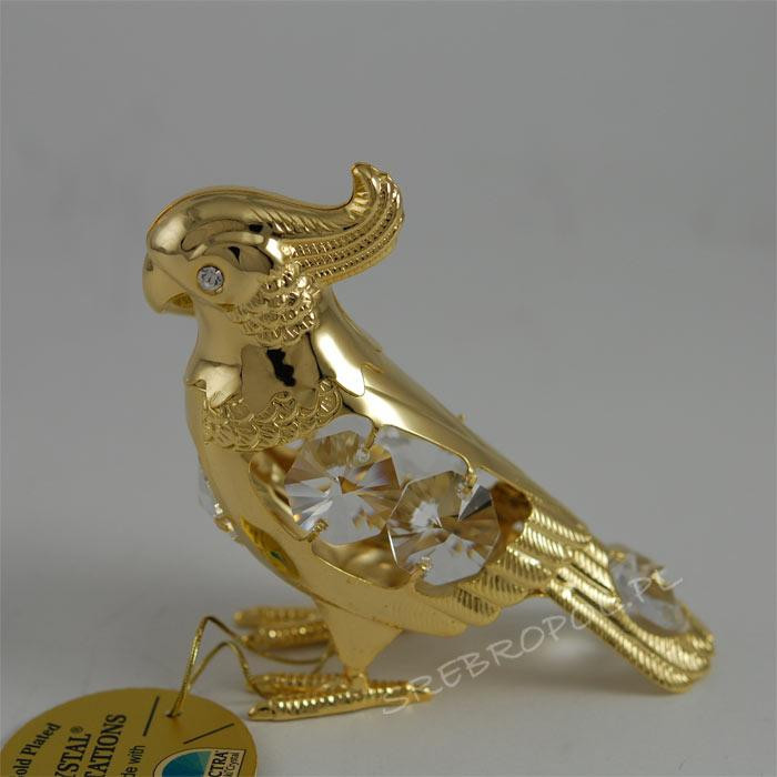 Złota figurka papuga z kryształkami swarovskiego 122-0190