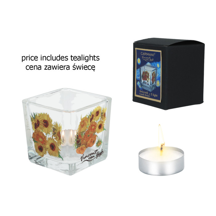 Świecznik szklany + tealight - V. van Gogh, Słoneczniki (CARMANI) 457-5111