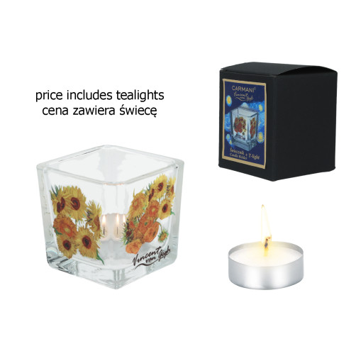 Świecznik szklany + tealight - V. van Gogh, Słoneczniki (CARMANI) 457-5111