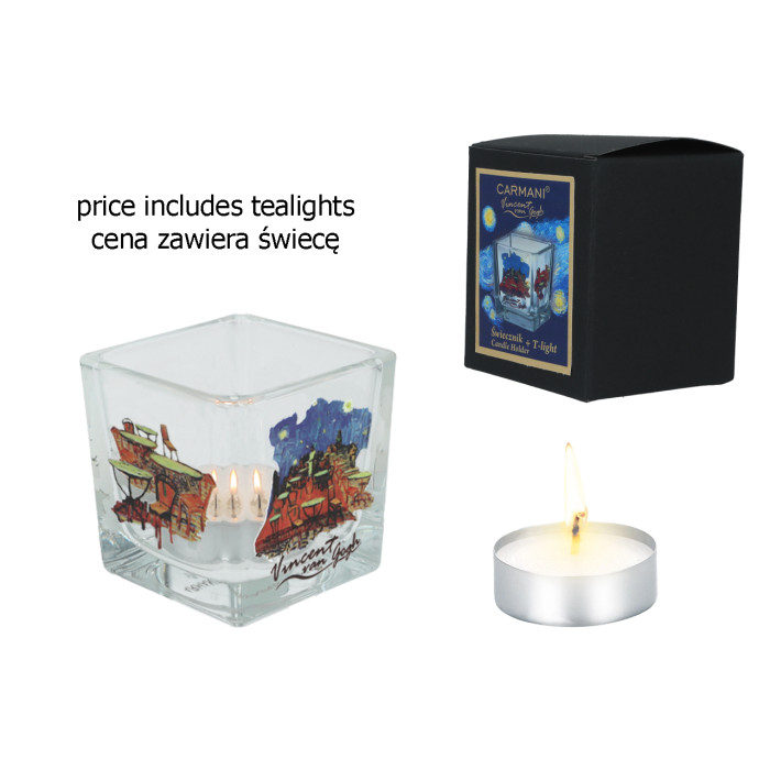 Świecznik szklany + tealight - V. van Gogh, Taras Kawiarki w Nocy (CARMANI) 457-5113