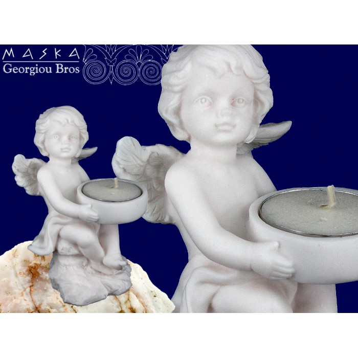 Aniołek ze świeczką -alabaster grecki 395-0638