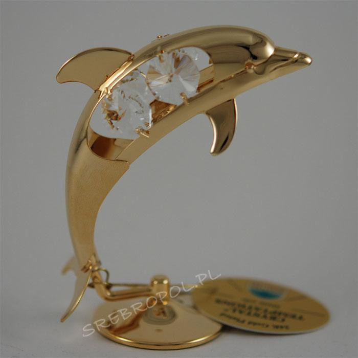 Złota figurka delfin z kryształkami swarovskiego