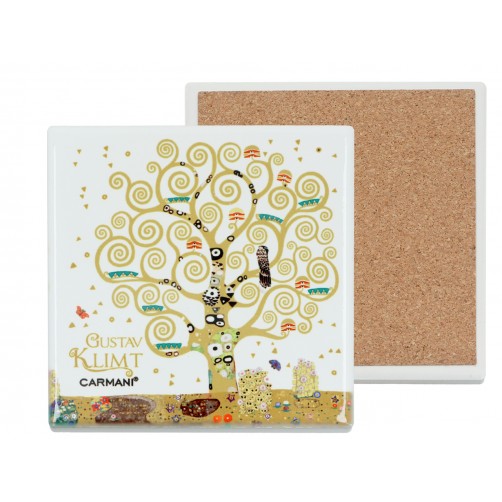 Podkładka ceramiczna, kwadratowa - G. Klimt, Drzewo życia (jasne tło) (CARMANI) 008-2052E