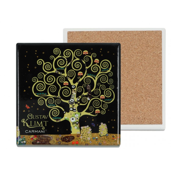 Podkładka ceramiczna, kwadratowa - G. Klimt, Drzewo życia (ciemne tło) (CARMANI) 008-2052D