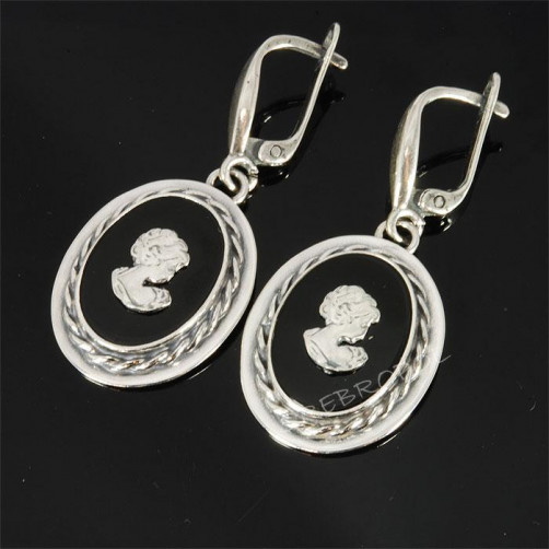 Kolczyki srebrne Kamea z onyxem SA 600 12.2g