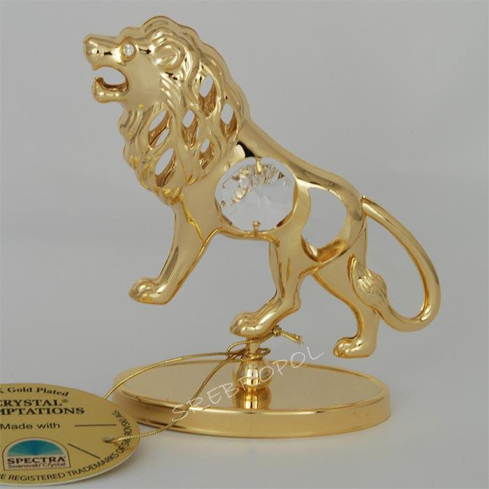 Złota figurka znak zodiaku LEW z kryształkami swarovskiego 122-0110