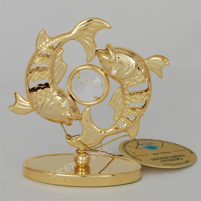 Złota figurka znak zodiaku RYBY z kryształkami swarovskiego 122-0105