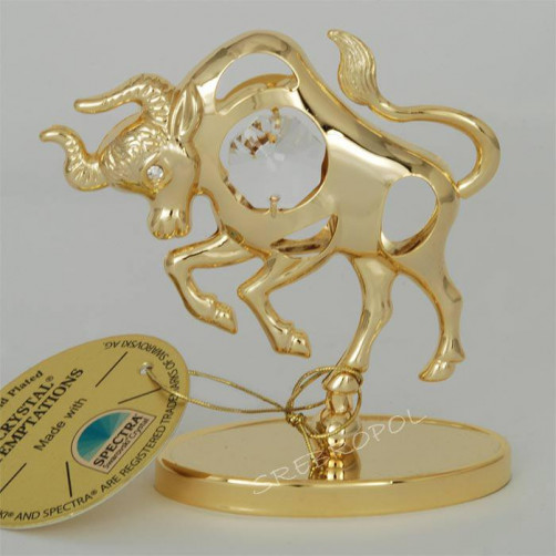 Złota figurka znak zodiaku BYK z kryształkami swarovskiego 122-0107