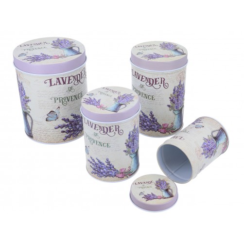 Kpl. 4 puszek metalowych - lawenda 007-0343 Kpl. 4 puszek metalowych - lawenda 007-0343