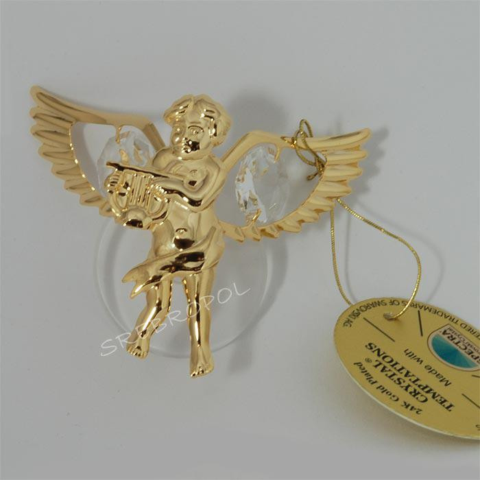 Złota figurka aniołek na przyssawce z kryształkiami swarovskiego 122-0188