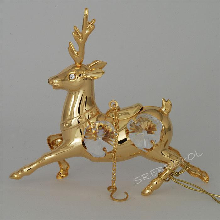 Złota figurka jeleń z kryształkami swarovskiego 122-0116