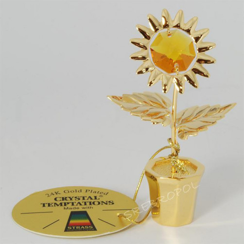 Złota figurka słonecznik z kryształkami swarovskiego