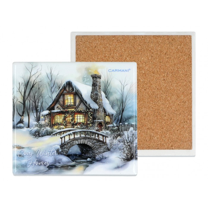 Kpl. 5 podkładka ceramicznych, kwadratowych - Zimowa idylla (CARMANI) 008-3880