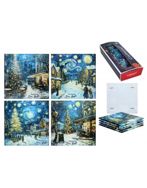 Kpl. 4 podkładek szklanych -  inspirowane malarstwem van Gogha, Świąteczna noc (CARMANI) 195-1021