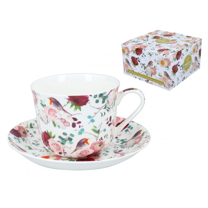 Filiżanka śniadaniowa ze spodkiem - Bird bouquet (FBCh) 703-1510