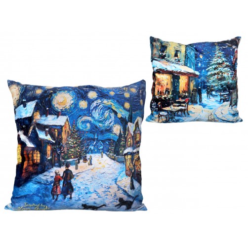 Poduszka z wypełnieniem/suwak - insp. malarstwem van Gogha, Świąteczna noc pod gwiazdami (CARMANI) 023-8950