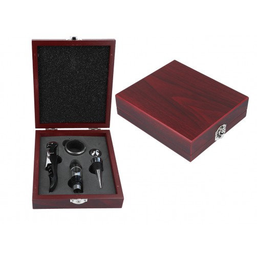 Kpl. do otwierania wina w drewnianym pudełku (4 elementy) 125-0025