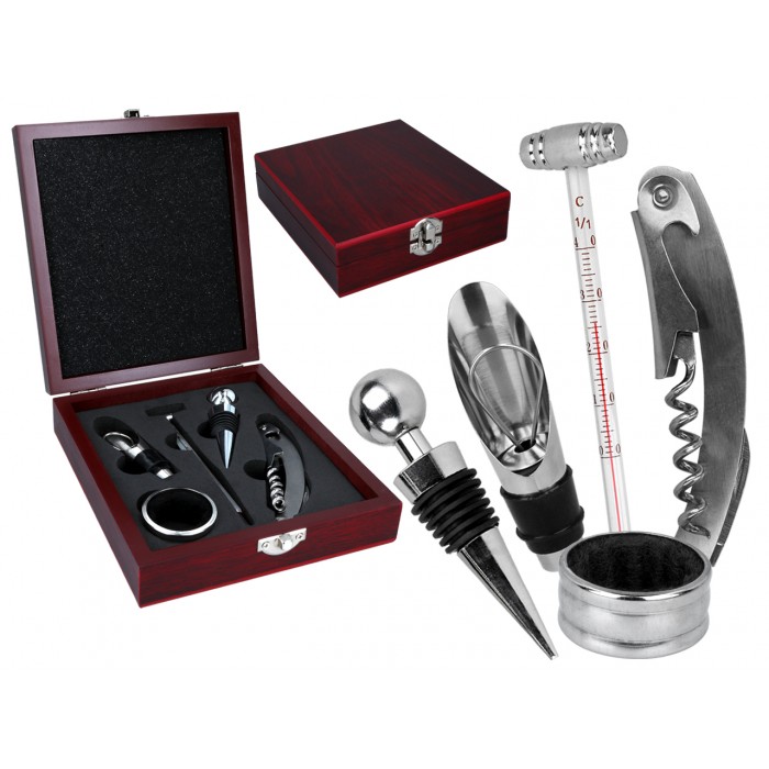 Kpl. do otwierania wina w drewnianym pudełku (5 elementy) 125-0092