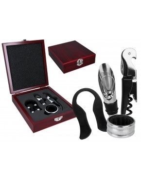 Kpl. do otwierania wina w drewnianym pudełku (4 elementy) 125-0090