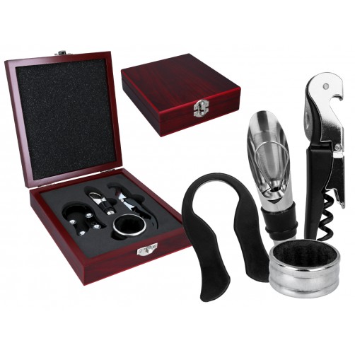 Kpl. do otwierania wina w drewnianym pudełku (4 elementy) 125-0090