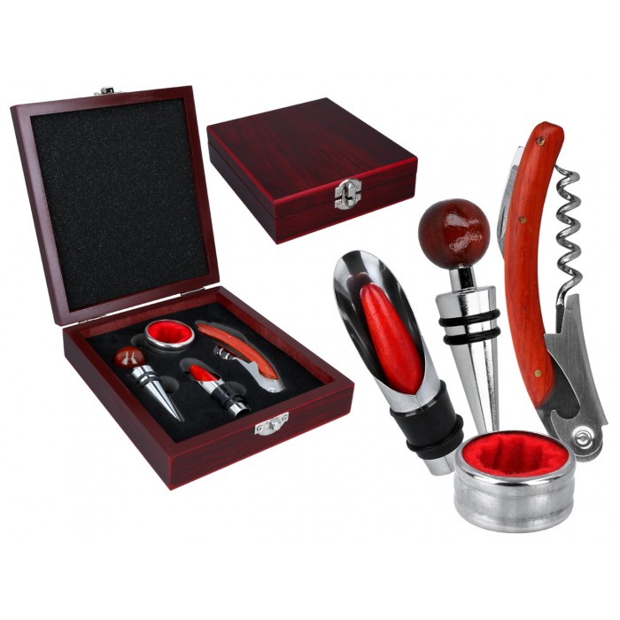 Kpl. do otwierania wina w drewnianym pudełku (4 elementy) 125-0091