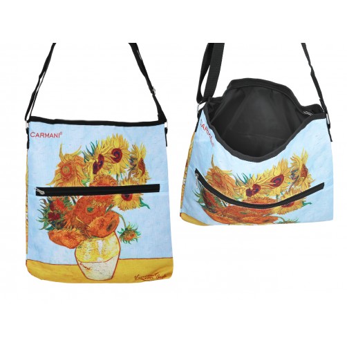 Torebka z suwakiem i paskiem na ramię - V. van Gogh, Słoneczniki (CARMANI) 021-0206