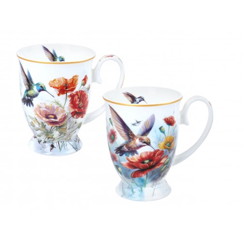 Kpl. 2 kubków w sercu - L. Lozano, Kwiaty i kolibry (CARMANI) 840-0208