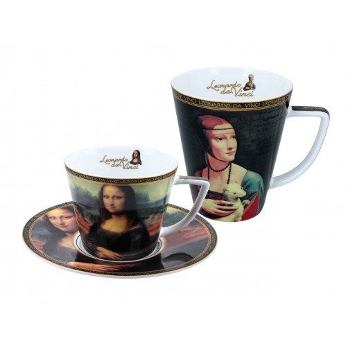 Kpl. filiżanka i kubek - L. da Vinci, Mona Lisa, Dama z łasiczką (CARMANI) 032-3401