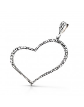 Srebrny wisiorek serce z markazytami oksydowany