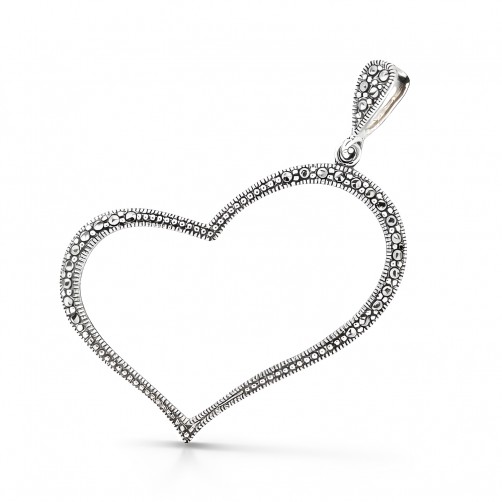 Srebrny wisiorek serce z markazytami oksydowany