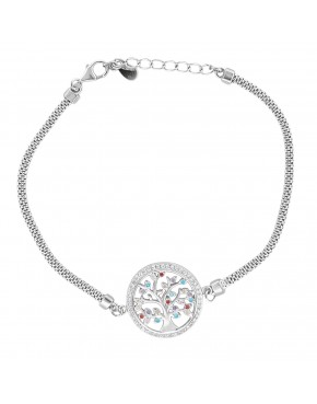 Srebrna bransoletka Drzewo Życia 925 z kolorowymi cyrkoniami