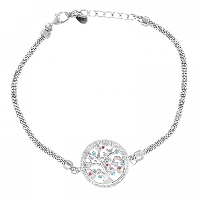 Srebrna bransoletka Drzewo Życia 925 z kolorowymi cyrkoniami