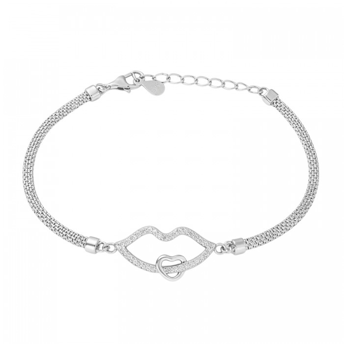 Bransoletka srebrna z ustami i sercem 925