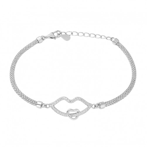 Bransoletka srebrna z ustami i sercem 925