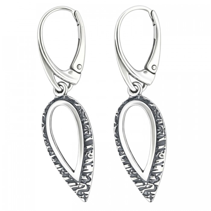 kolczyki srebrne łezka z fakturą 925 zapięcie angielskie