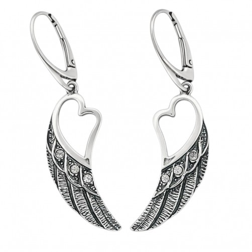 kolczyki srebrne skrzydła z sercem cyrkonie zapięcie angielskie