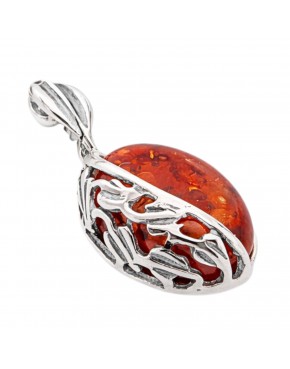 Srebrny wisiorek z bursztynem koniakowym – elegancka zawieszka