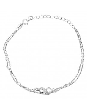 bransoletka srebrna nieskończoność z cyrkoniami podwójny łańcuszek