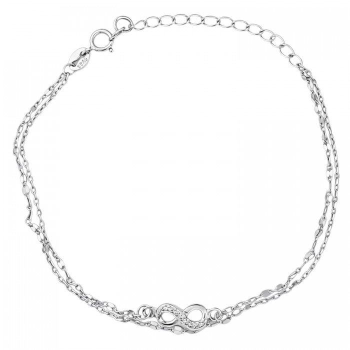 bransoletka srebrna nieskończoność z cyrkoniami podwójny łańcuszek