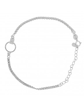 bransoletka srebrna kółko z prostokątem zdobionym cyrkoniami