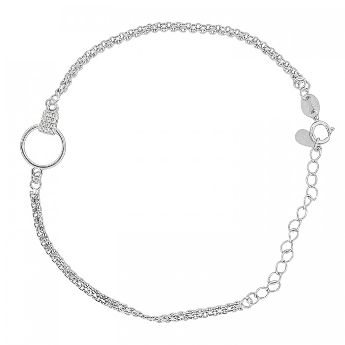 bransoletka srebrna kółko z prostokątem zdobionym cyrkoniami